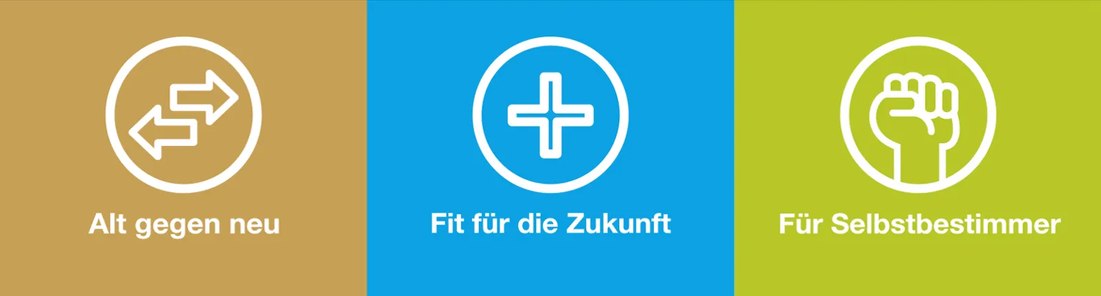 Icons, die die Vorteile einer neuen Heizungsanlage symbolisieren. 