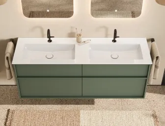 Waschtisch aus der Kollektion Uomo des Herstellers burgbad in der Farbe Rauchgrün matt.